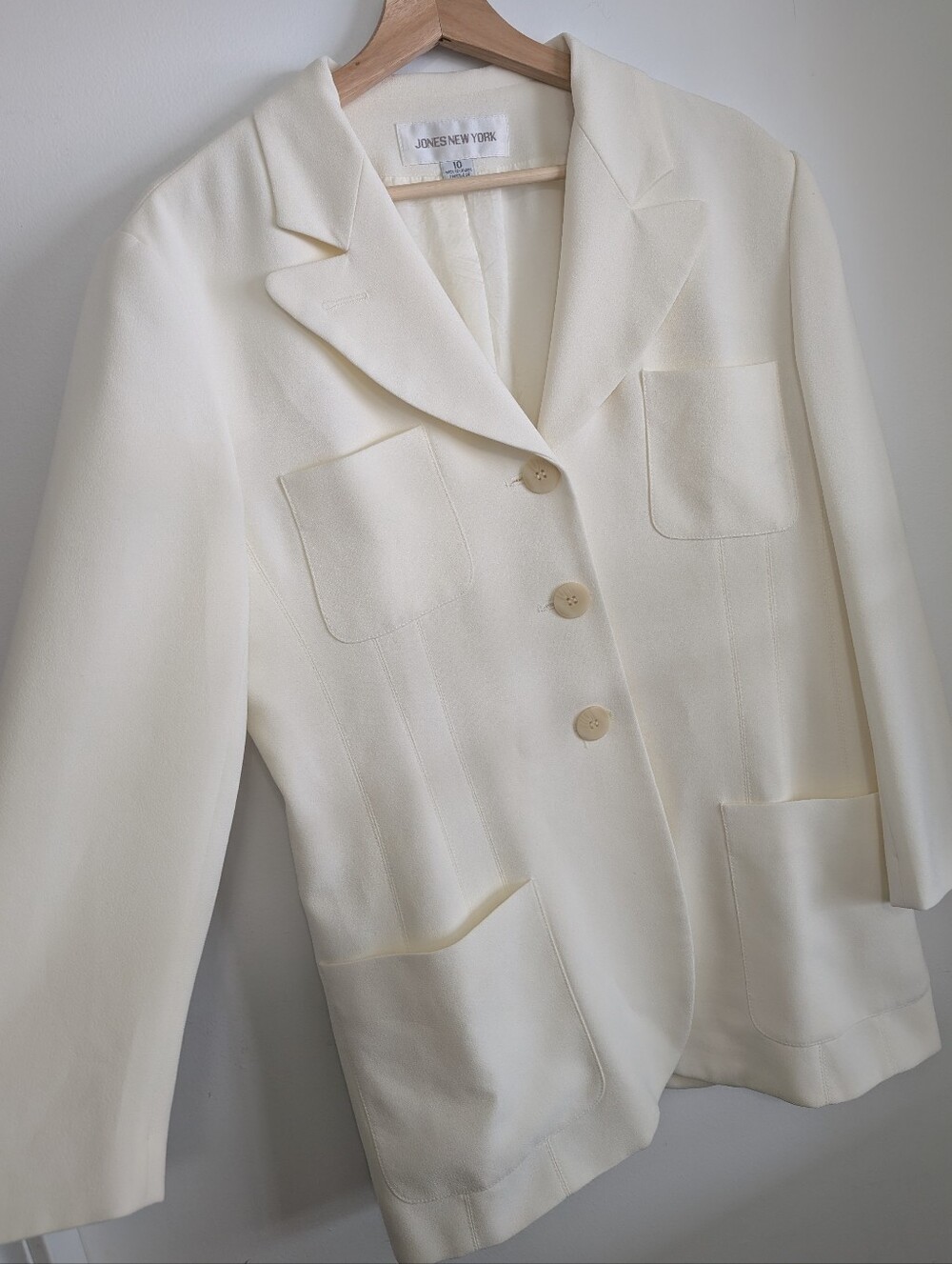 Vintage 90s Medium Jones New York Suit Jacket Cream White Oversized Fit Blazer